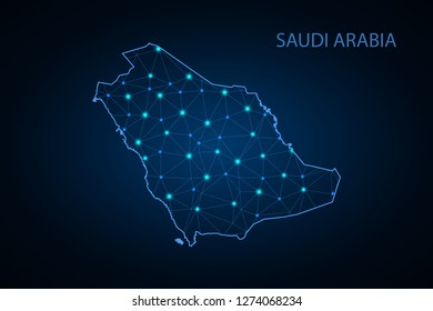 Map of Saudi Arabia. Wire frame 3D mesh polygonal network line, design sphere, dot and structure. communications map of Saudi Arabia. Vector Illustration EPS10. - Vector