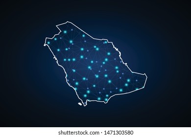 Map of Saudi Arabia. Wire frame 3D mesh polygonal network line, design sphere, dot and structure. communications map of Saudi Arabia. Vector Illustration EPS10.