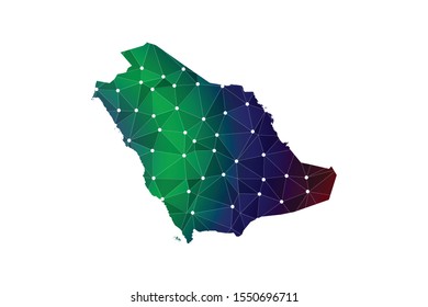 Map of Saudi Arabia. Wire frame 3D mesh polygonal network line, design sphere, dot and structure. communications map of Saudi Arabia. Vector Illustration EPS10.