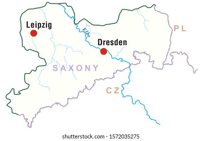 Map of Saxony in Germany - rivers