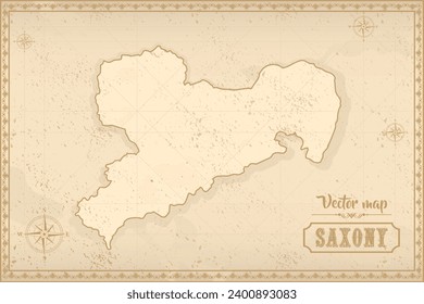 Map of Saxony in the old style, brown graphics in retro fantasy style. Federative units of Germany.