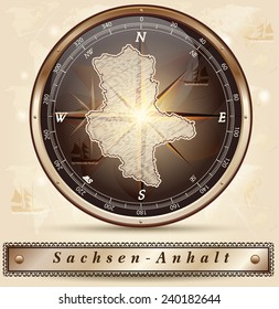 Map of Saxony-Anhalt with borders in bronze
