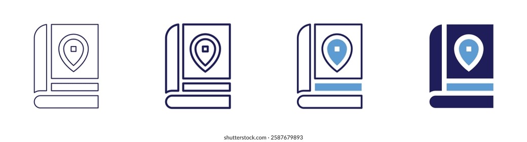 Map scale icon in 4 different styles. Thin Line, Line, Bold Line, Duotone. Duotone style. Editable stroke.