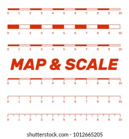 Map scales graphics for measuring distances. Scale measure map vector. Latitude and longitude distance