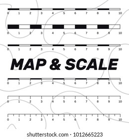 Map scales graphics for measuring distances. Scale measure map vector. Latitude and longitude distance