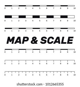 Map scales graphics for measuring distances. Scale measure map vector. Latitude and longitude distance