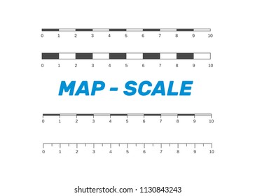 Map scales graphics for measuring distances. Scale measure map vector. Latitude and longitude distance