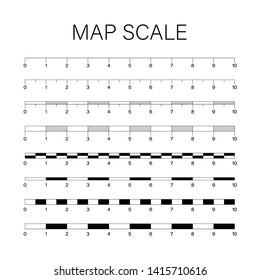 Map scales graphics for measuring distances. Vector stock illustration.