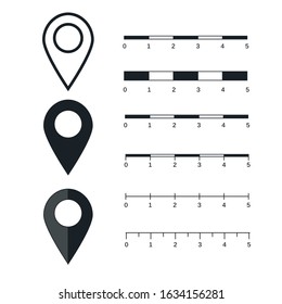 Map scales graphics for measuring distances. Scale measure map vector. Latitude and longitude distance