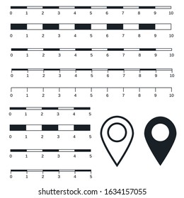 Map scales graphics for measuring distances. Scale measure map vector. Latitude and longitude distance