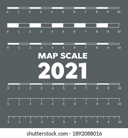 Map scales graphics for measuring distances. Scale measure map vector. Latitude and longitude distance