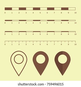Map scales graphics for measuring distances. Scale measure map vector. Latitude and longitude distance