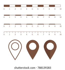 Map scales graphics for measuring distances. Scale measure map vector. Latitude and longitude distance