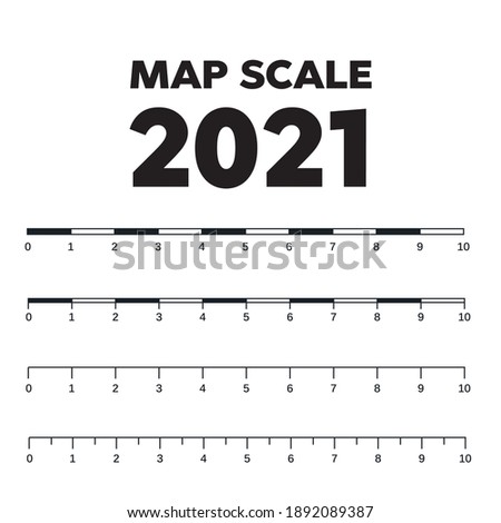 Map scales graphics for measuring distances. Scale measure map vector. Latitude and longitude distance