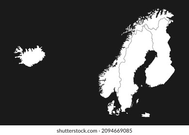 Map of Scandinavia on Black Background