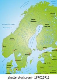 Map of Scandinavia as an overview map in green