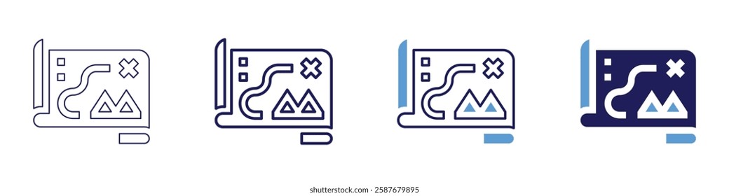 Map scanner icon in 4 different styles. Thin Line, Line, Bold Line, Duotone. Duotone style. Editable stroke.