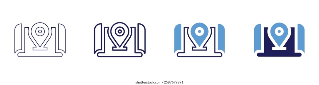 Map scanning icon in 4 different styles. Thin Line, Line, Bold Line, Duotone. Duotone style. Editable stroke.