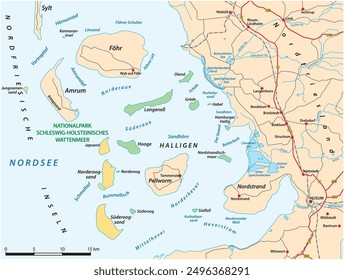 Map of the Schleswig-Holstein Halligen in the North Frisian Wadden Sea, Germany