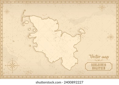 Map of Schleswig-Holstein in the old style, brown graphics in retro fantasy style. Federative units of Germany. svg