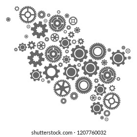 Map of Schleswig-Holstein State formed with gray gear symbols. Vector abstract mosaic of map of Schleswig-Holstein State with industry symbols. Engineering flat design for industry purposes.