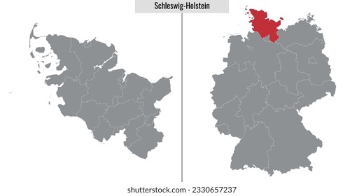 Karte des Landes Schleswig-Holstein und Standort auf der deutschen Karte