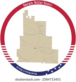 Map of Schley County in Georgia, USA arranged in a circle.