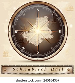 Map of Schwaebisch-Hall with borders in bronze