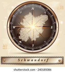 Map of Schwandorf with borders in bronze