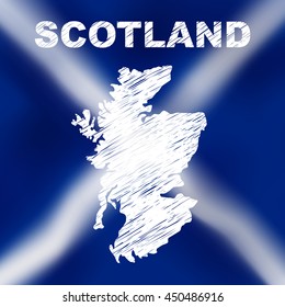 Map of Scotland. Abstract Scottish map on flag background.