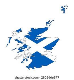 Map of Scotland filled with the national flag design, featuring the iconic white Saint Andrew’s Cross on a blue background, representing Scottish identity, geography, and cultural heritage.