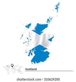 Map of Scotland with flag - vector illustration