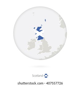 Map of Scotland and national flag in a circle. Scotland map contour with flag. Vector Illustration.