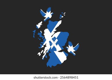 Map of Scotland with the national flag of Scotland, Scotland flag vector graphic, Scotland country flag is a symbol of freedom, vector illustration
