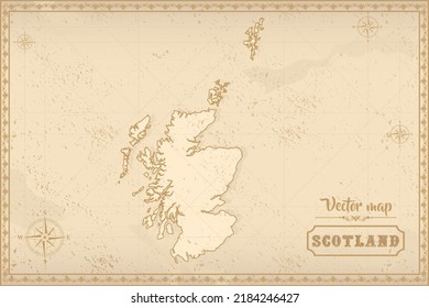 Map of Scotland in the old style, brown graphics in retro fantasy style