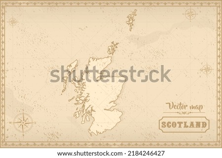 Map of Scotland in the old style, brown graphics in retro fantasy style