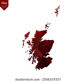 Map of Scotland - Red Geometric Rumpled Triangular , Polygonal Design. Vector illustration eps 10.