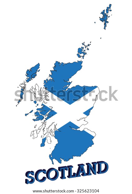Map of\
Scotland, UK with St. Andrew\'s cross\
flag
