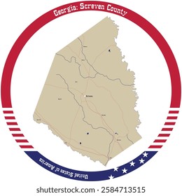 Map of Screven County in Georgia, USA arranged in a circle.