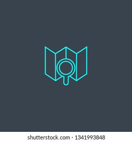 map search concept blue line icon. Simple thin element on dark background. map search concept outline symbol design. Can be used for web and mobile UI/UX