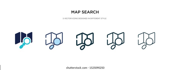 map search icon in different style vector illustration. two colored and black map search vector icons designed in filled, outline, line and stroke style can be used for web, mobile, ui