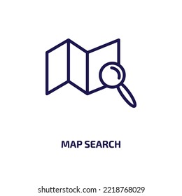 map search icon from general collection. Thin linear map search, search, map outline icon isolated on white background. Line vector map search sign, symbol for web and mobile