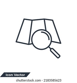 Map Search icon logo vector illustration. map and magnifying glass symbol template for graphic and web design collection