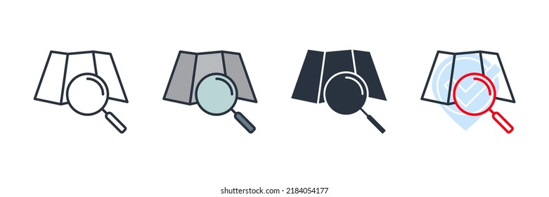 Map Search icon logo vector illustration. map and magnifying glass symbol template for graphic and web design collection