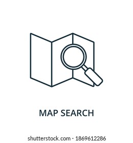Icono de Búsqueda de mapas. Elemento de línea simple de la colección de navegación. Icono de Búsqueda de mapas rellenado para plantillas, infografías y más.