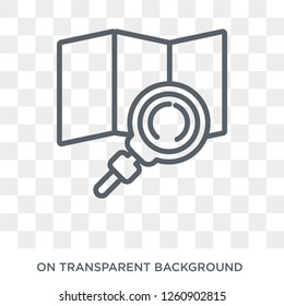 map search icon. Trendy flat vector map search icon on transparent background from General collection. High quality filled map search symbol use for web and mobile