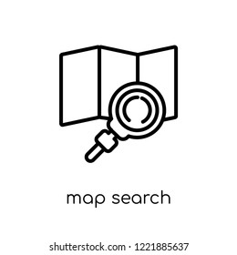 map search icon. Trendy modern flat linear vector map search icon on white background from thin line General collection, editable outline stroke vector illustration