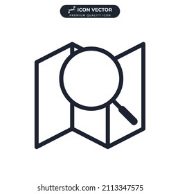 Búsqueda de mapas. plantilla de símbolo de icono de ubicación de mapa para el logotipo de colección de diseño gráfico y web ilustración vectorial