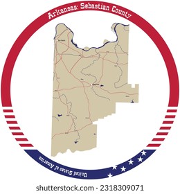 Map of Sebastian County in Arkansas, USA arranged in a circle.