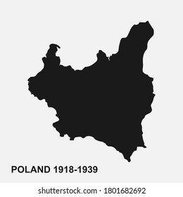 Map of Second Polish Republic silhouette isolated on white background. Poland during the interwar years.